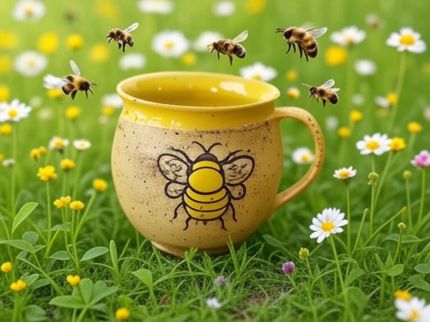 Keramik Tasse Bienenmotiv Handmade - bauchige Tasse