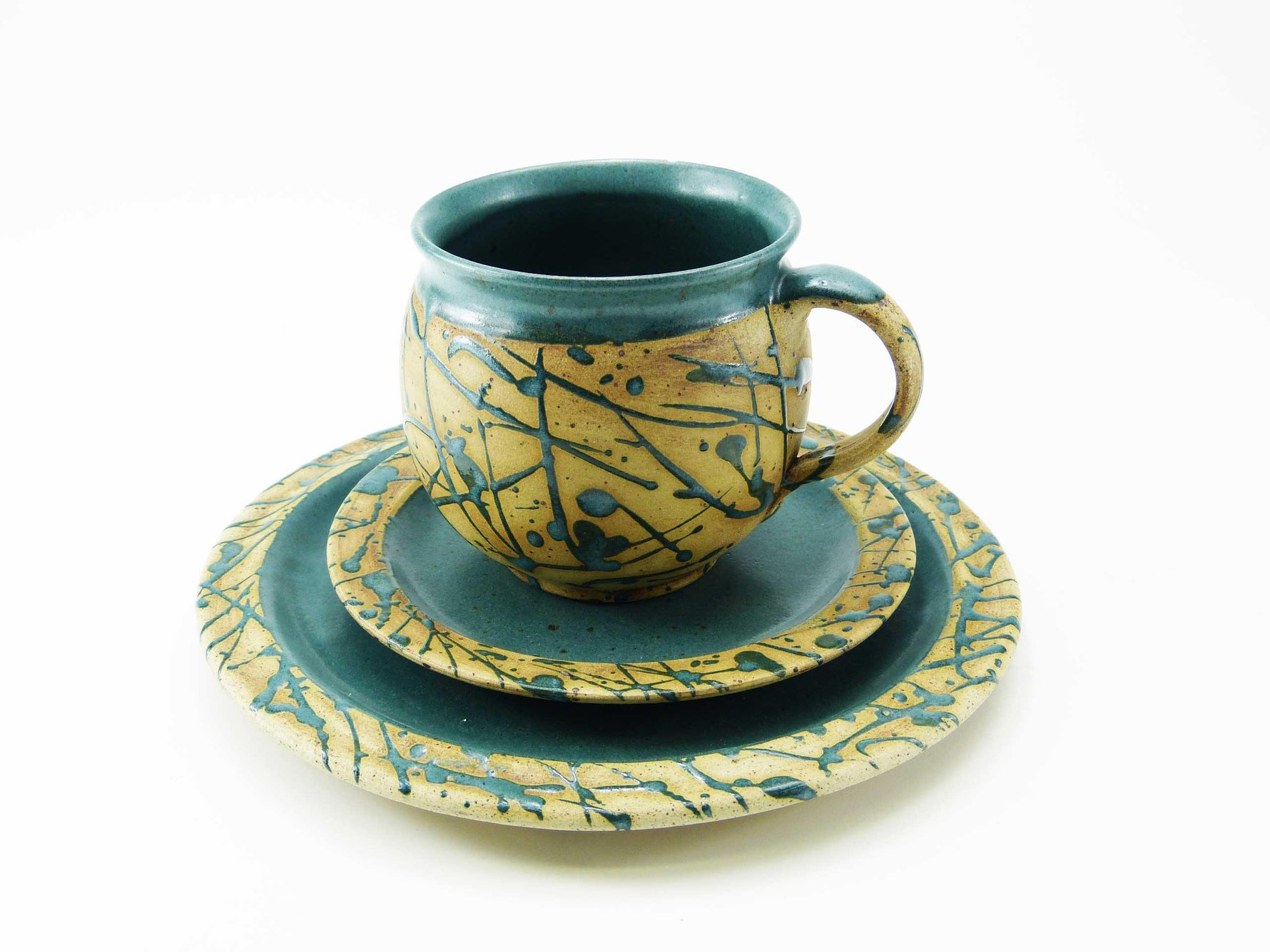 Gedeckset Keramik grün gesprenkelt