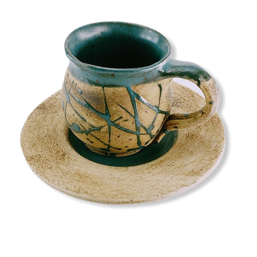 Espresso Set Keramik grün gesprenkelt